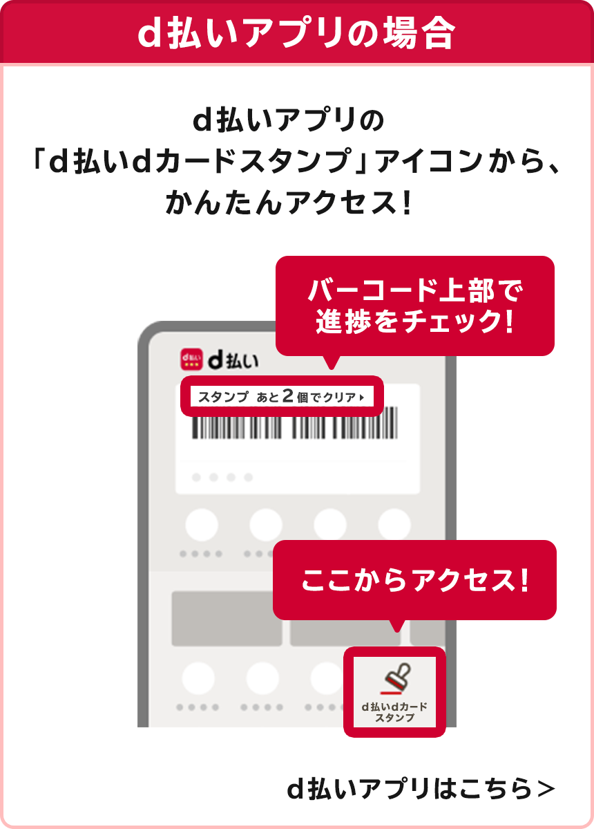 d払いアプリの場合 d払いアプリの「d払いdカードスタンプ」アイコンから、かんたんアクセス！