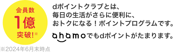 dポイントクラブとは、毎日の生活がさらに便利に、おトクになる！ポイントプログラムです。ahamoでもdポイントがたまります。