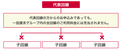 代表回線の方からのお申し込みであっても、一括請求グループ内の全回線のご利用料金には充当されません。